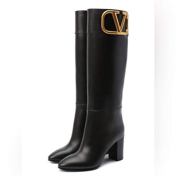 Valentino Garavani Shoes - Valentino Garavani Black Boots with Gold Accent